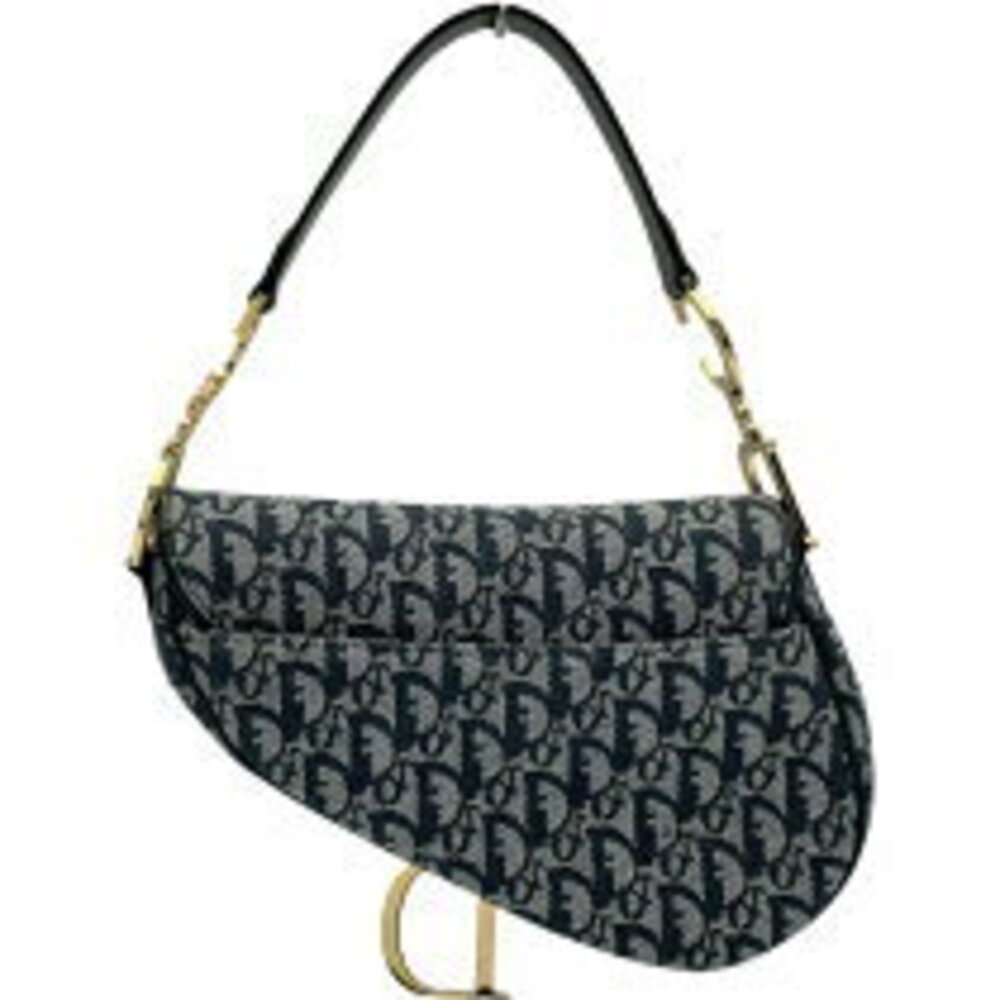 Christian Dior Saddle Bag Navy Blue Trotter Canvas Shoulder - Picture 2 of 11